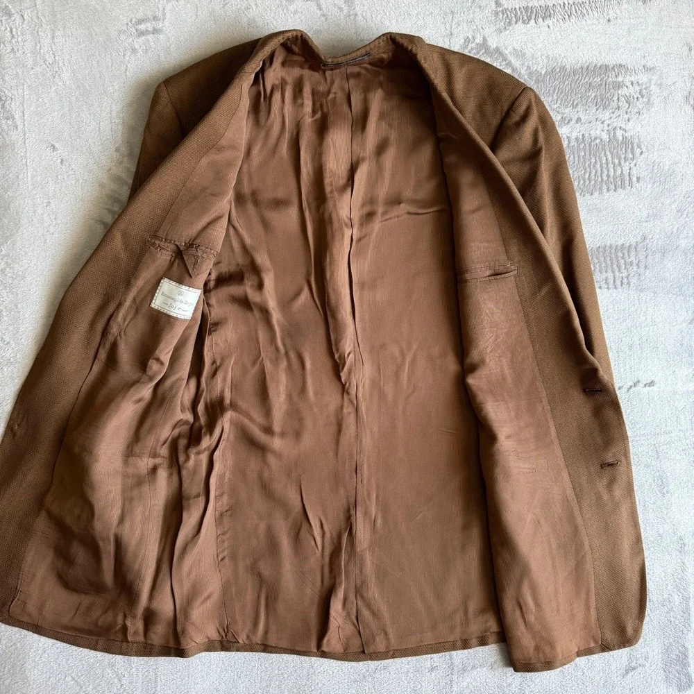 Vintage Ermenegildo Zegna Soft Mens Brown Textured Blazer Sport Coat 46